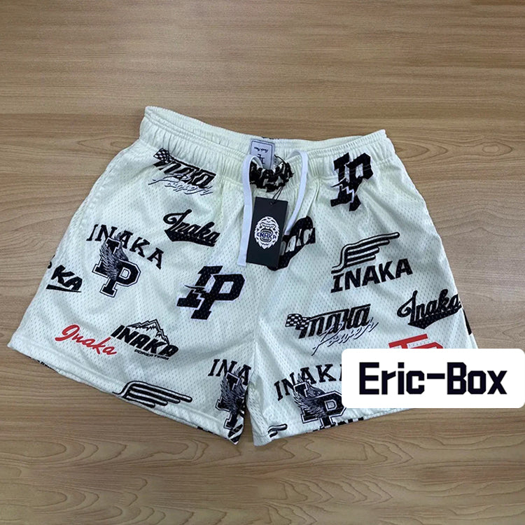 Logo Black and White Mesh Shorts