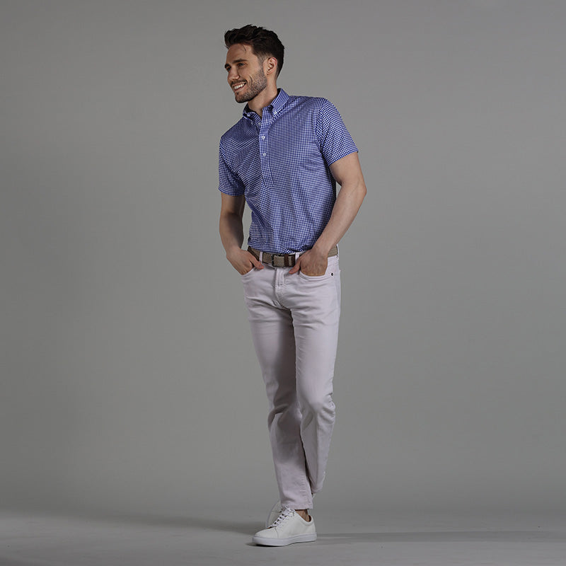 Oxford Button Down Collar Polo Blue Gingham